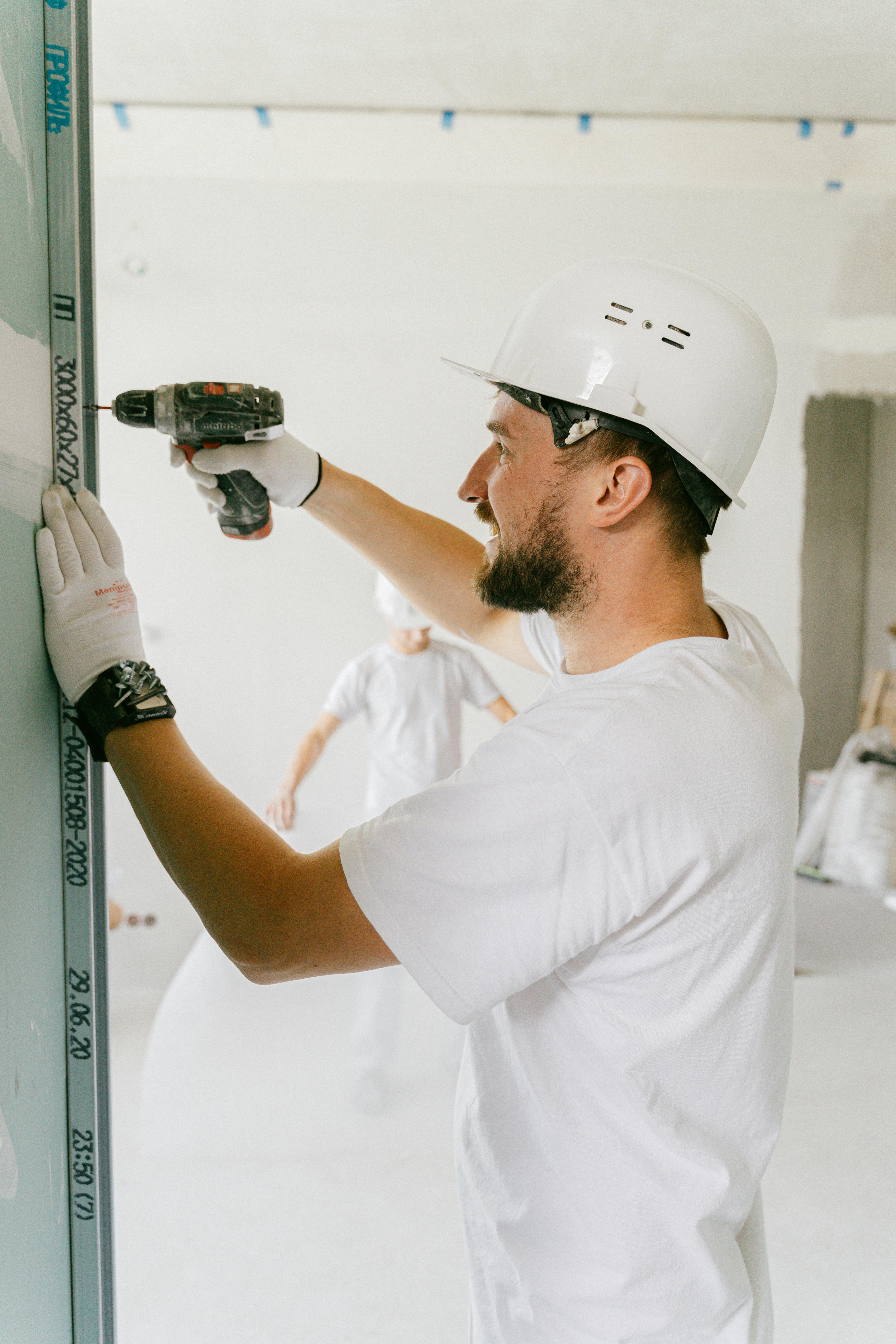 Construction worker with a hard hat.